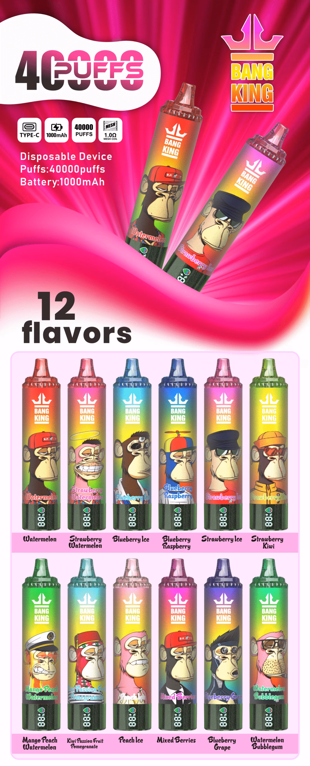Bang King 40000 bouffées jetables saveurs vapesip