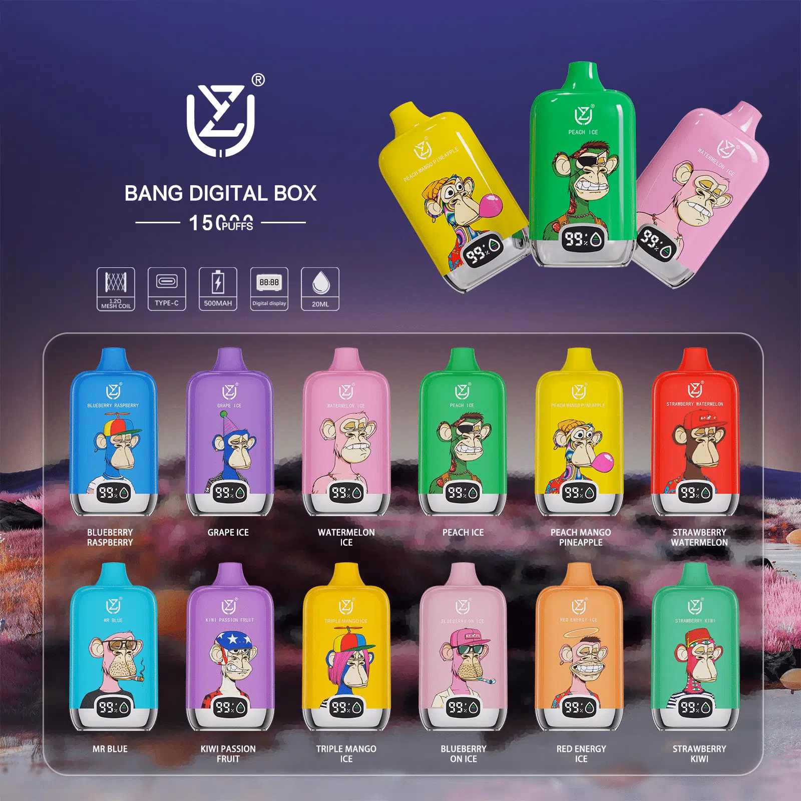 Uzy Crystal Twin 50000 パフ 使い捨て Vape デュアル フレーバー コイル ダブル テイスト