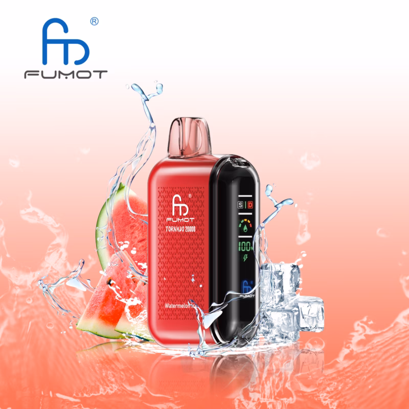 Fumot Tornado 20000 20K Puffs Disposable Vape Dual Mesh Coil 2% 3% 5% Nicotine Smart Screen Adjustable Watermelon ice