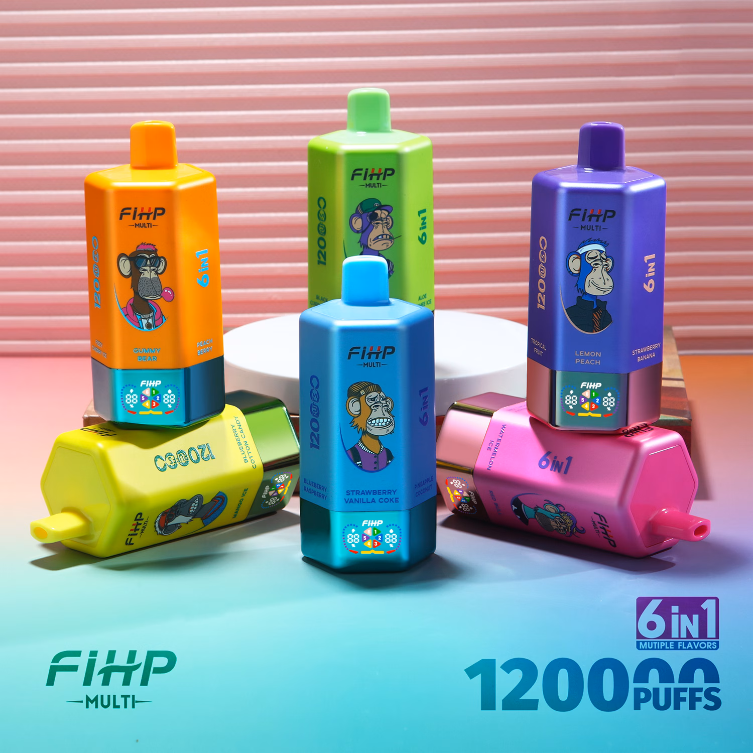 FIHP 6 IN 1 120000 Puffs Disposable E-Cigarette - Rechargeable, Multiple Flavors