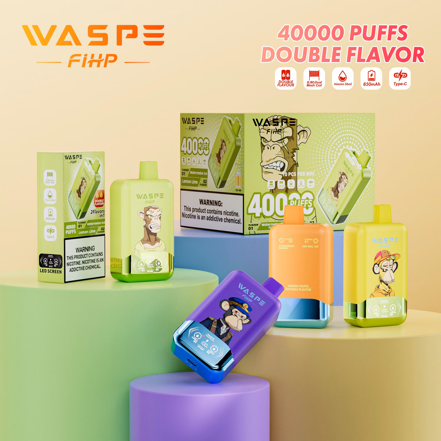 Buy WASPE Double Flavor 40000 40K Puffs Rechargeable Disposable Vape Online