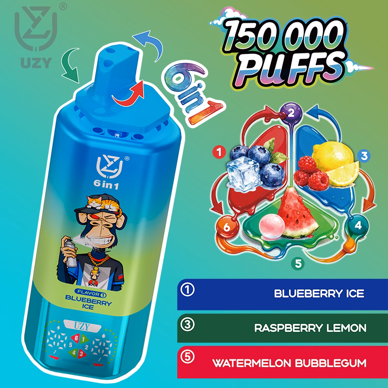 UZY 150000 150K Puffs 6 IN 1 Flavors Disposable Vape vapesip